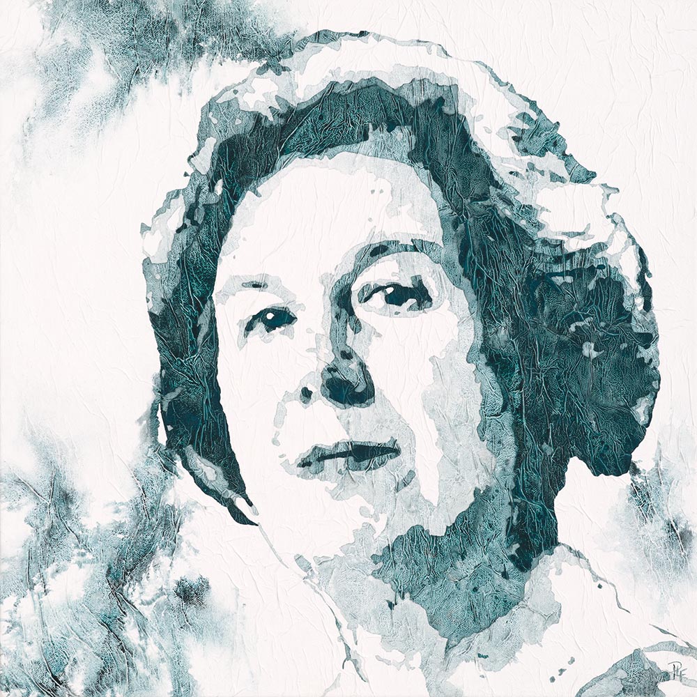 Portrait of The Hon. Dame Margaret Guilfoyle AC DBE, painted in Forest Blue